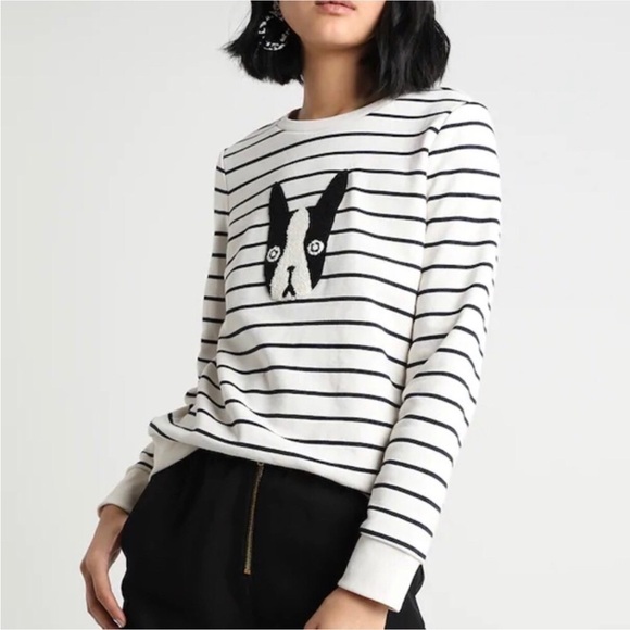 BANANA Republic Women’s Small Sweatshirt French Bulldog B&W Striped Sweatshirt - Picture 1 of 9